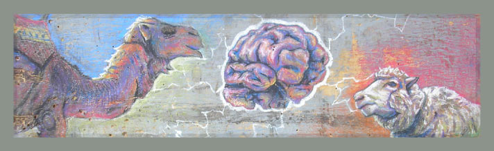 controller of the universe, pastel on found oil board